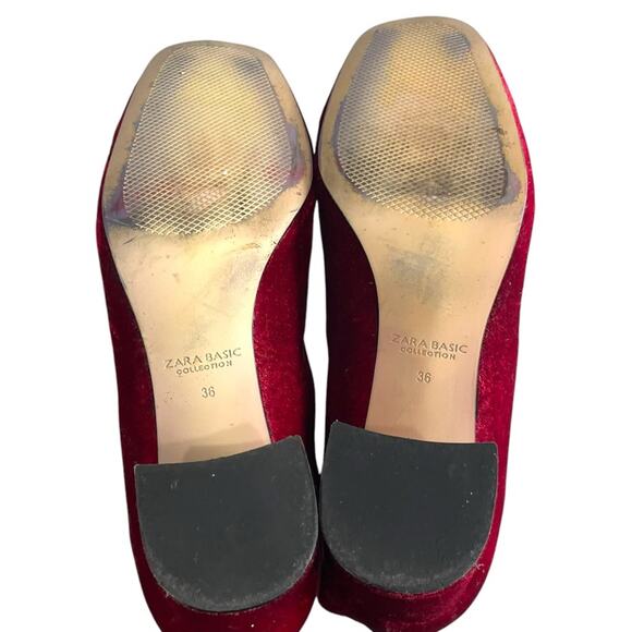 Zara Red Velvet Ankle Block Heel Boots | Size 36 6 - Picture 3 of 4